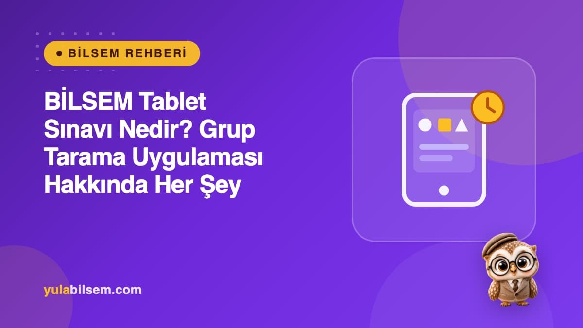 BİLSEM tablet sınavı rehberi kapak görseli — tablet üzerinde örüntü sorusu çözen öğrenci teması